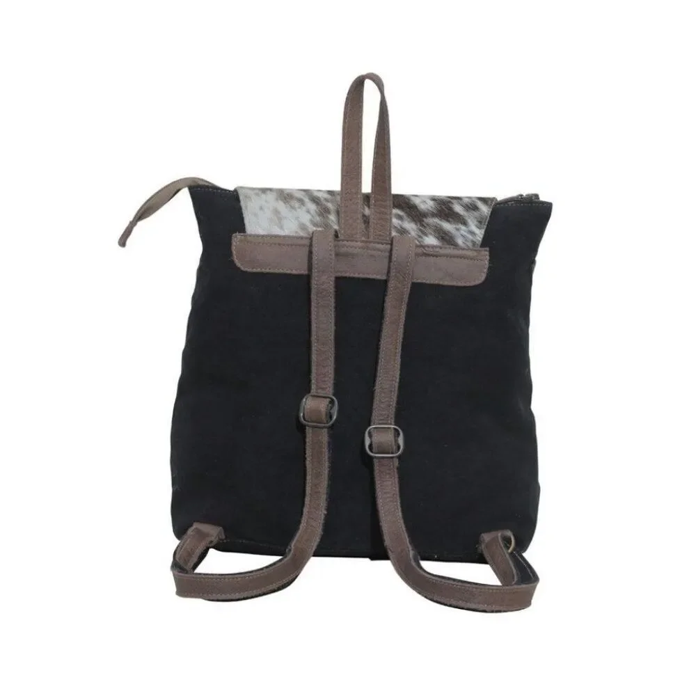 Myra Bag Handmade Mocha Backpack Upcycled Canvas & Cowhide Leather